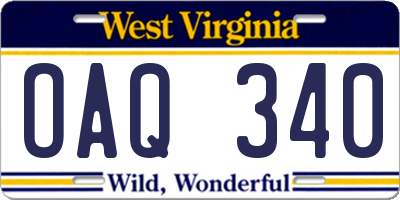 WV license plate OAQ340