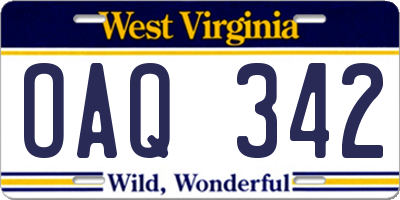 WV license plate OAQ342