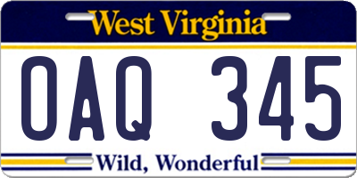WV license plate OAQ345