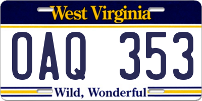 WV license plate OAQ353