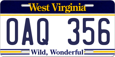 WV license plate OAQ356