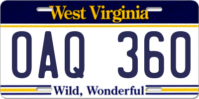 WV license plate OAQ360