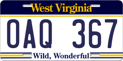 WV license plate OAQ367