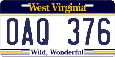 WV license plate OAQ376