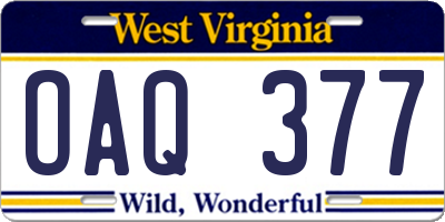 WV license plate OAQ377