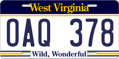 WV license plate OAQ378