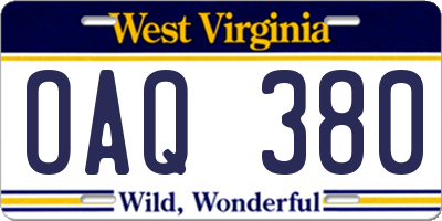 WV license plate OAQ380