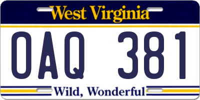 WV license plate OAQ381