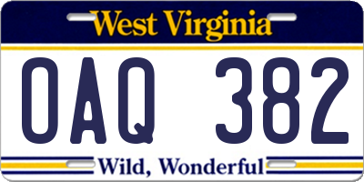 WV license plate OAQ382