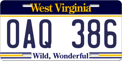 WV license plate OAQ386