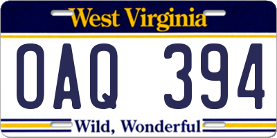 WV license plate OAQ394