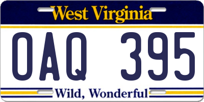 WV license plate OAQ395