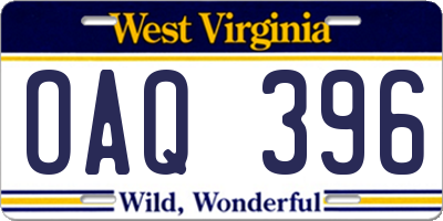 WV license plate OAQ396