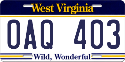 WV license plate OAQ403