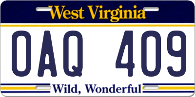 WV license plate OAQ409