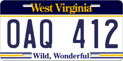 WV license plate OAQ412