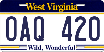 WV license plate OAQ420