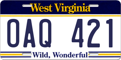 WV license plate OAQ421