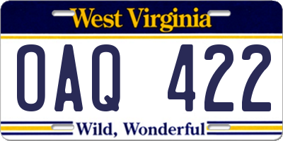 WV license plate OAQ422