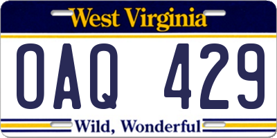 WV license plate OAQ429