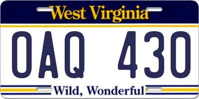 WV license plate OAQ430
