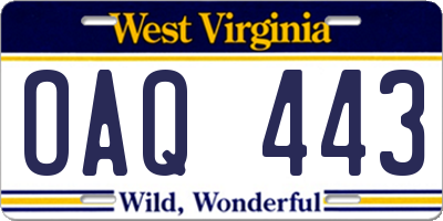 WV license plate OAQ443