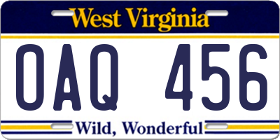 WV license plate OAQ456