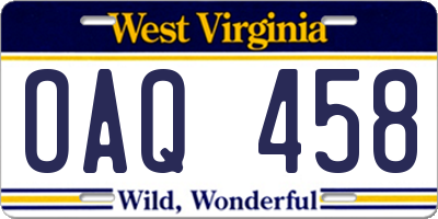 WV license plate OAQ458