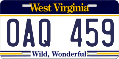 WV license plate OAQ459