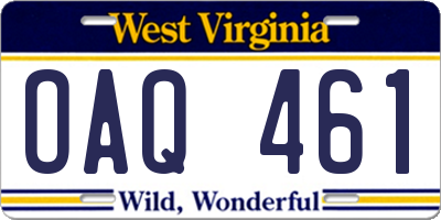 WV license plate OAQ461
