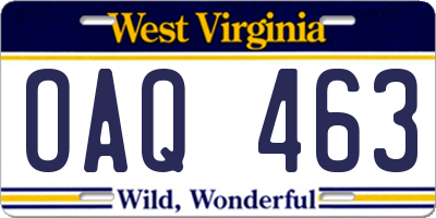 WV license plate OAQ463