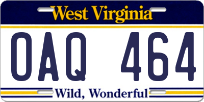 WV license plate OAQ464