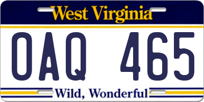 WV license plate OAQ465