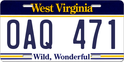 WV license plate OAQ471