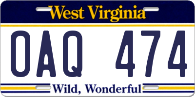 WV license plate OAQ474