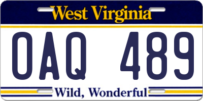 WV license plate OAQ489