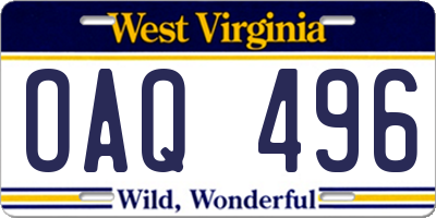 WV license plate OAQ496