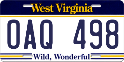 WV license plate OAQ498