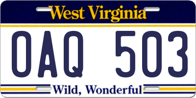 WV license plate OAQ503