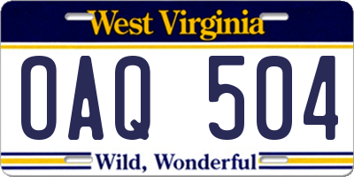 WV license plate OAQ504