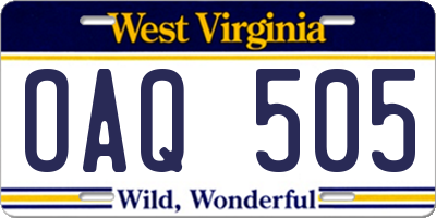 WV license plate OAQ505