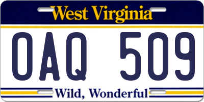 WV license plate OAQ509