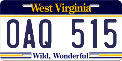 WV license plate OAQ515