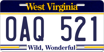 WV license plate OAQ521