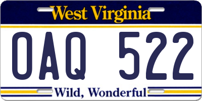 WV license plate OAQ522