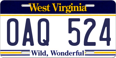 WV license plate OAQ524