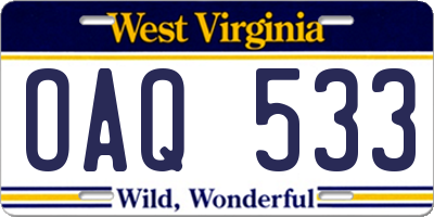 WV license plate OAQ533