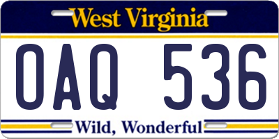 WV license plate OAQ536