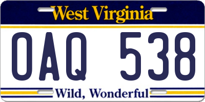 WV license plate OAQ538