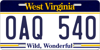 WV license plate OAQ540